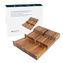 KITCHENDAO Acacia Wood In-Drawer Knife Block for 16 Knives &amp; Sharpening Rod