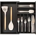 KitchenEdge Silverware &amp; Utensil Drawer Organizer, 10.5-19 in, Black Bamboo