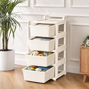kitchivo heavy duty plastic storage drawer with wheels  modular cabinet for bedroom office home or classroom chest of drawers organiser for cosmetics kitchen items toys ivory 4