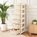 KITCHIVO™ Heavy Duty Plastic Storage Drawer with Wheels | Modular Cabinet for Bedroom, Office, Home or Classroom| Chest of Drawers Organiser for Cosmetics, Kitchen items, Toys (Ivory, 6)