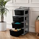 KITCHIVO™ Heavy Duty Plastic Storage Drawer with Wheels | Modular Cabinet for Bedroom, Office, Home or Classroom| Chest of Drawers Organiser for Cosmetics, Kitchen items, Toys (Black &amp; Grey, 4)