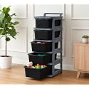 KITCHIVO™ Heavy Duty Plastic Storage Drawer with Wheels | Modular Cabinet for Bedroom, Office, Home or Classroom| Chest of Drawers Organiser for Cosmetics, Kitchen items, Toys (Black &amp; Grey, 5)