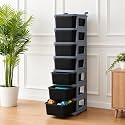 KITCHIVO™ Heavy Duty Plastic Storage Drawer with Wheels | Modular Cabinet for Bedroom, Office, Home or Classroom| Chest of Drawers Organiser for Cosmetics, Kitchen items, Toys (Black &amp; Grey, 7)