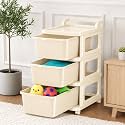 KITCHIVO™ Heavy Duty Plastic Storage Drawer with Wheels | Modular Cabinet for Bedroom, Office, Home or Classroom| Chest of Drawers Organiser for Cosmetics, Kitchen items, Toys (Ivory, 3)