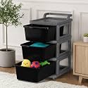 KITCHIVO™ Heavy Duty Plastic Storage Drawer with Wheels | Modular Cabinet for Bedroom, Office, Home or Classroom| Chest of Drawers Organiser for Cosmetics, Kitchen items, Toys (Black &amp; Grey, 3)