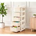 KITCHIVO™ Heavy Duty Plastic Storage Drawer with Wheels | Modular Cabinet for Bedroom, Office, Home or Classroom| Chest of Drawers Organiser for Cosmetics, Kitchen items, Toys (Ivory, 5)