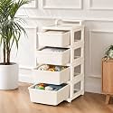KITCHIVO™ Heavy Duty Plastic Storage Drawer with Wheels | Modular Cabinet for Bedroom, Office, Home or Classroom| Chest of Drawers Organiser for Cosmetics, Kitchen items, Toys (Ivory, 4)