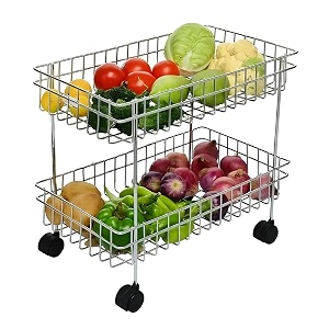 kitchivo kitchen trolly multipurpose stainless steel portable storage floor standing or tabletop racktrolley with wheels for kitchen storage 2 layer steel