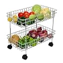 KITCHIVO™ Kitchen Trolly Multipurpose Stainless Steel Portable Storage Floor Standing Or Tabletop Rack|Trolley with Wheels for Kitchen Storage (2 Layer Steel)
