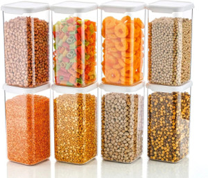 kitchkart plastic grocery container  - 1500 ml pack of 8 white