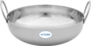 kitdor stainless steel heavy bottom cookware hammered mathar kadai kadhai with handle kadhai 28 cm diameter 4 l capacity stainless steel
