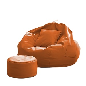 3xl bean bag with footrest and cushion for adults kids amp teen ultra soft leatherette bean bag with beans filled orange xxxl