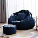 3XL Bean Bag Cover with Footrest with Cushion Without Beans Only Cover (Faux Leather) (Navy Blue, XXXL)