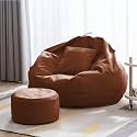 3XL Bean Bag Cover with Footrest with Cushion Without Beans Only Cover (Faux Leather) (Tan, XXXL)