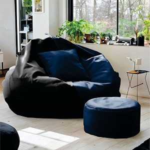 3xl premium faux leather bean bag filled with beans  capacity upto 58 ft height ready to use navy blue amp black xxxl
