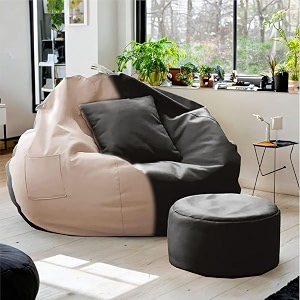 4xl premium faux leather bean bag filled with beans  capacity upto 58 ft height ready to use beige amp black xxxxl