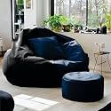 4XL Premium Faux Leather Bean Bag Filled with Beans | Capacity: Upto 5.8 Ft Height| Ready to Use (Navy Blue &amp; Black, XXXXL)