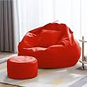 4XL Premium Faux Leather Bean Bag Filled with Beans | Capacity: Upto 5.8 Ft Height| Ready to Use (Red, XXXXL)