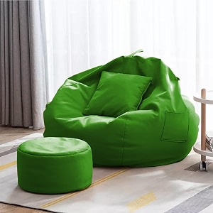 5xl premium faux leather bean bag filled with beans  capacity upto 58 ft height ready to use green xxxxxl