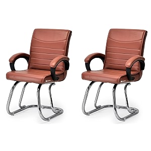 comfortable exclusive home office visitor study home library chair with cushioned seat back 2 brown double pipe chrome frame