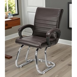 comfortable exclusive home office visitor study home library chair with cushioned seat back 1 brown double pipe chrome frame