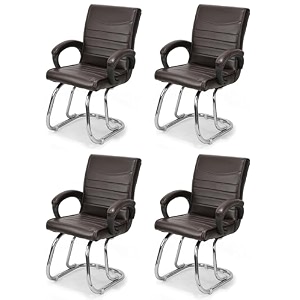 comfortable exclusive home office visitor study home library chair with cushioned seat back 4 coffee double pipe chrome frame