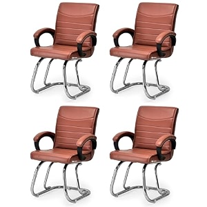 comfortable exclusive home office visitor study home library chair with cushioned seat back 4 brown double pipe chrome frame
