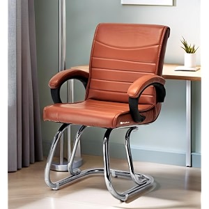 comfortable exclusive home office visitor study home library chair with cushioned seat back 1 brown double pipe chrome frame