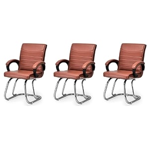 comfortable exclusive home office visitor study home library chair with cushioned seat back 3 brown double pipe chrome frame
