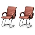 Comfortable Exclusive Home Office Visitor Study Home Library Chair with Cushioned seat Back (2, Brown, Double Pipe Chrome Frame)