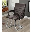 Comfortable Exclusive Home Office Visitor Study Home Library Chair with Cushioned seat Back (1, Brown, Double Pipe Chrome Frame)