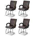 Comfortable Exclusive Home Office Visitor Study Home Library Chair with Cushioned seat Back (4, Coffee, Double Pipe Chrome Frame)