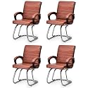 Comfortable Exclusive Home Office Visitor Study Home Library Chair with Cushioned seat Back (4, Brown, Double Pipe Chrome Frame)