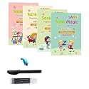 KITI KITS Sank Magic Practice Copybook, (4 Book + 1 Pen + 10 Refill) Number Tracing Book for Preschoolers with Pen, Magic Calligraphy Books for Kids Reusable Writing Tool