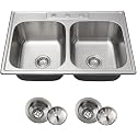 Kitsitchen 33 x 22 Drop In Kitchen Sink, T304 Stainless Steel Double Bowl
