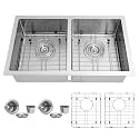 Kitsitchen Double Bowl RV Kitchen Sinks 27 x 16, T304 Stainless Steel Sink