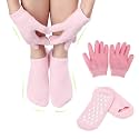 Spa Gel Socks and Gloves Set Moisturizing Silicon Gel Combo For Hands Feet, Skin Whitening Care Beauty Spa Treatment Hydrating Cool Soft Cotton Booties &amp; Gloves for Dry Hard Crack Skin (Multicolor) (1 Pair) (Spa Gel Socks