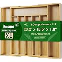 Kitsure Silverware Organizer, Bamboo Kitchen Drawer Tray, Natural, X-Large