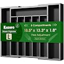 Kitsure Silverware Organizer, Bamboo Kitchen Drawer Tray, Black, Large