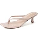 Kitten Heels for Women Square Toe Sandals Flip Flop Heels Thong Sandals Comfortable Summer 2 Inch Heels Sandals