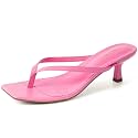 Kitten Heels for Women Square Toe Sandals Flip Flop Heels Thong Sandals Comfortable Summer 2 Inch Heels Sandals