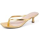 Kitten Heels for Women Square Toe Sandals Flip Flop Heels Thong Comfortable 2 Inch