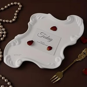 kitty cat aesthetic baroque concreate trinket tray for jewelry amp candles  vintage decorative vanity tray for rings keys perfume  elegant home dcor accent for bedroom bathroom amp hotel styling