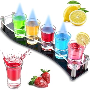 kitwell present 1 shot glass tray with 6 shot glass set
