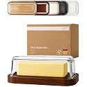 KIVY Glass butter dish with airtight lid that keeps butter soft - Acacia