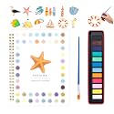 Watercolor Workbook for Adults, Beginner Friendly Watercolor Painting Kit Seaside Water Coloring Book, Nature-Themed Practice Art Gift Water Color Paint Book with Palette and Brush