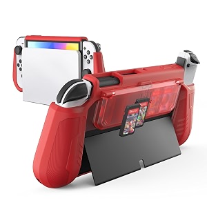 kiwihome switch oled case with flip game storage protective case coverdockable case for nintendo switch oled 2021 tpu grip portable cover accessoriesred