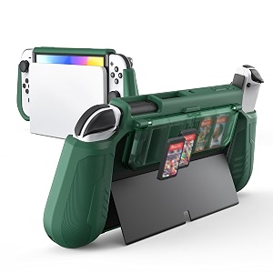kiwihome switch oled case with flip game storage protective case coverdockable case for nintendo switch oled 2021 tpu grip portable cover accessoriesgreen