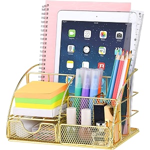 desk organizer with drawer 6 compartments metal mesh office supplies holder for stationery makeup brushes pens notebooks amp home desk storage