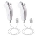 KIWITATA 2 Pack Wii Nunchuck Controllers, Wired Nunchuk Joystick Game Controller Compatible with Wii Wii U Remote Video Console White